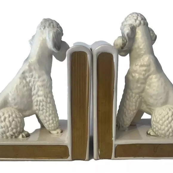 Vintage Lefton White Poodle Dog Bookends Ceramic Porcelain Mid-Century MCM Japan - Picture 2 of 16